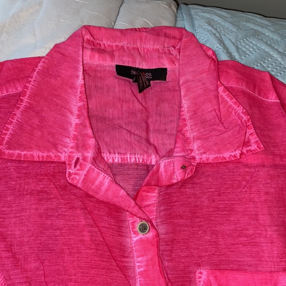 Style & Co. button down garment dyed semi sheer shirt NWOT Pink size PM - Picture 4 of 11